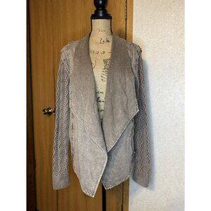 Womens Cotton Sweater Cardigan Draped Cable Knot Sleeve Washed Thick Boho 1X